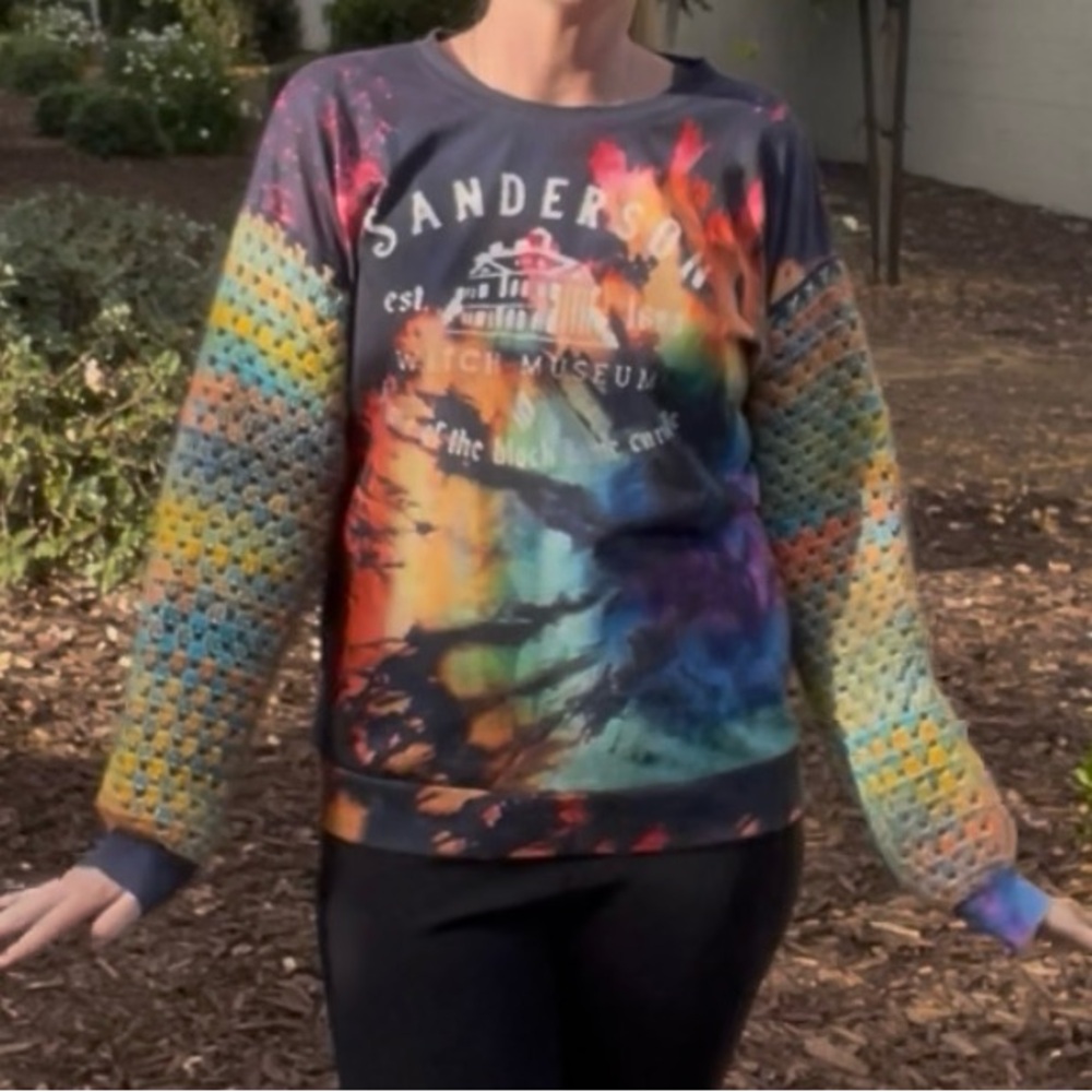 Handmade crochet sleeve Upcycled sweater. One-of-a-kind.